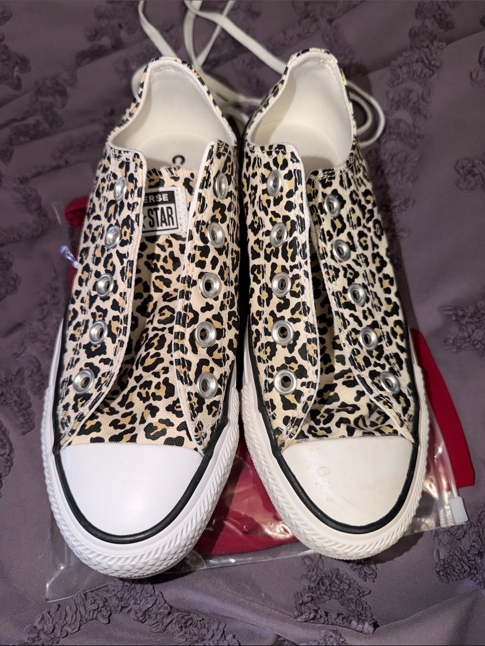 Converse Leopard Print Low Top Slip-On Sneakers - Beige/Black